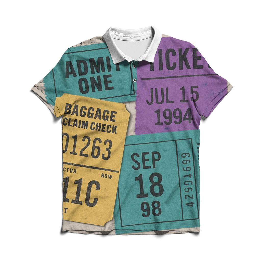 Distressed 90s Space Camp Admission Ticket Collage premium cotton polo shirts