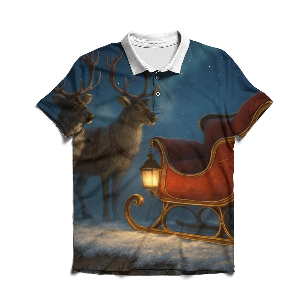 Midnight Sleigh On The Snowy Rooftops branded logo polo shirts