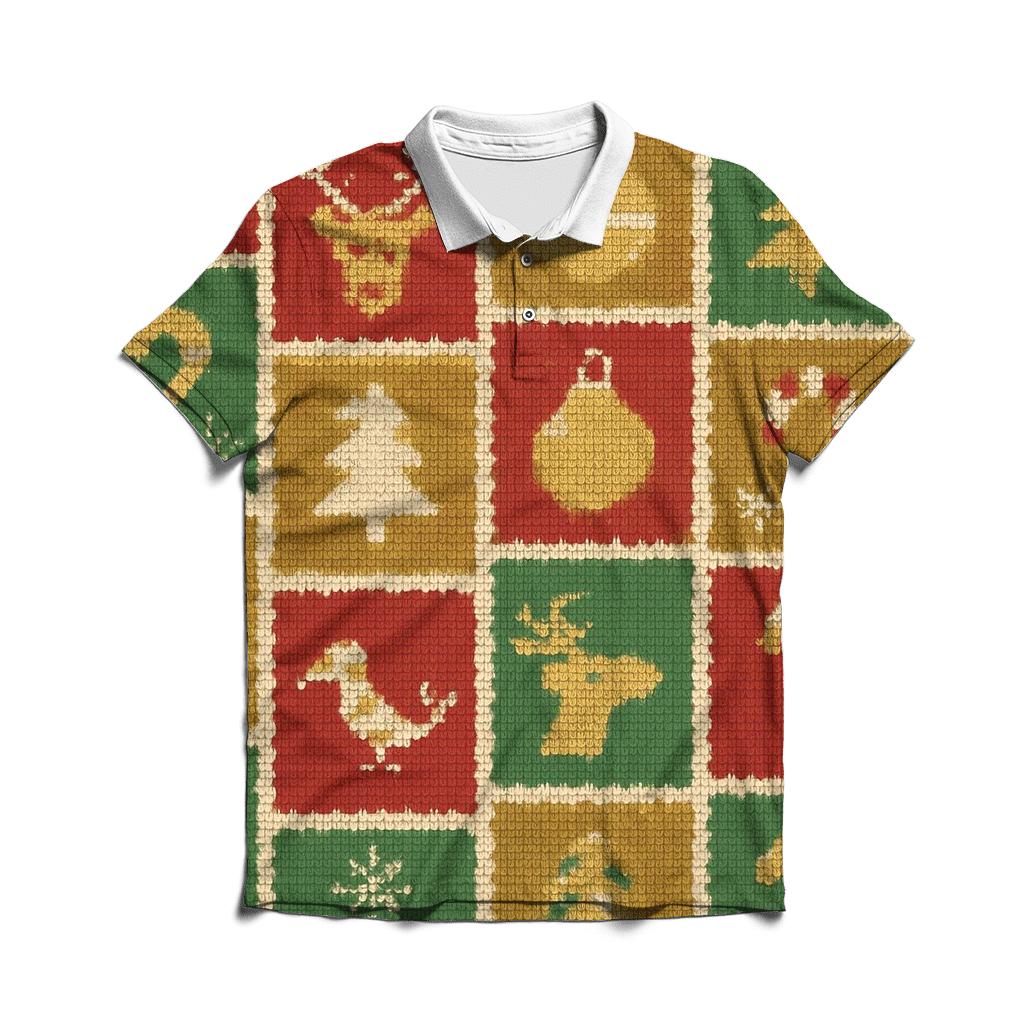 North Pole Postage Stamp Patchwork Design embroidered polo tops