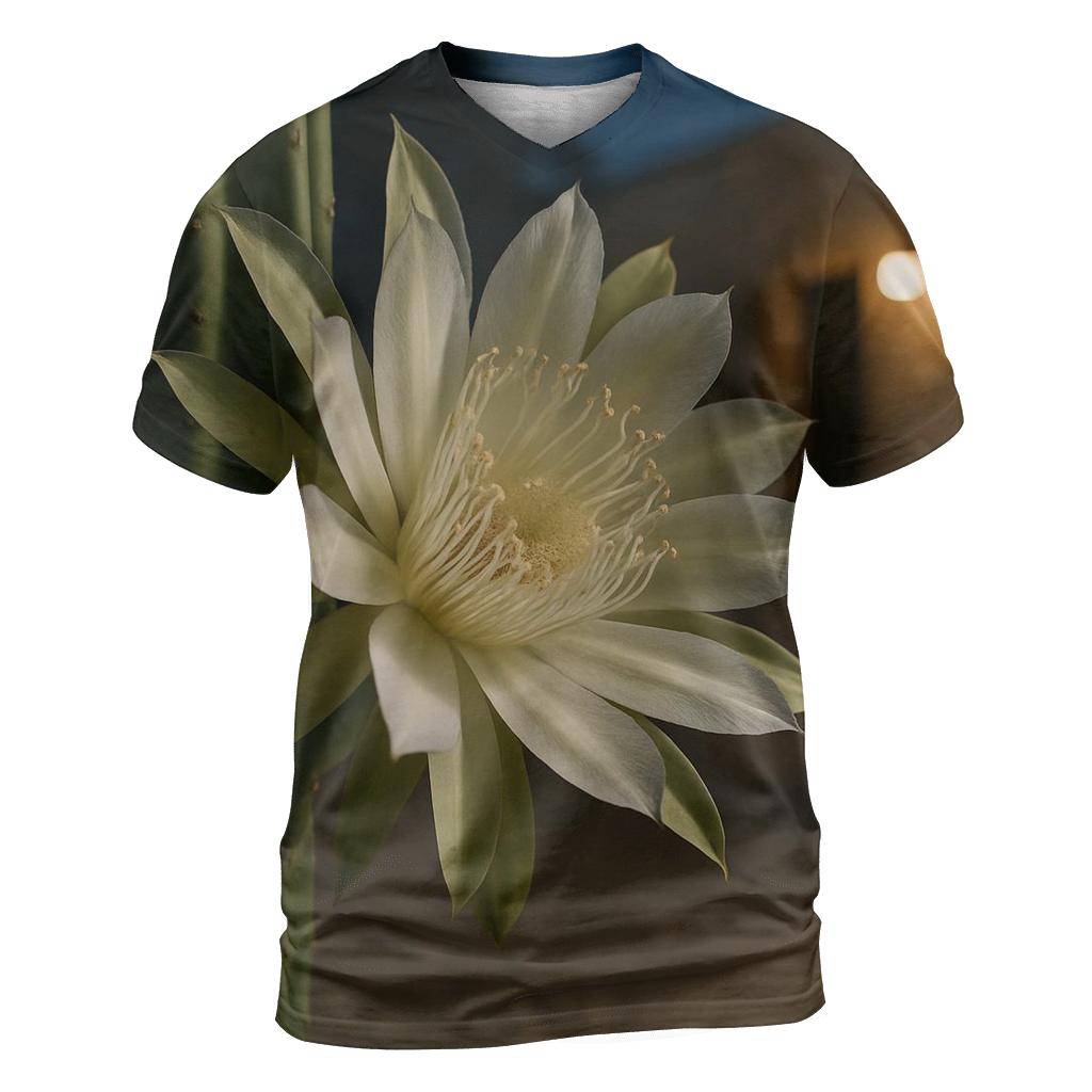 Midnight Bloom Of Queen Of The Night Cactus In A Desert Courtyard artistic all-over print tops