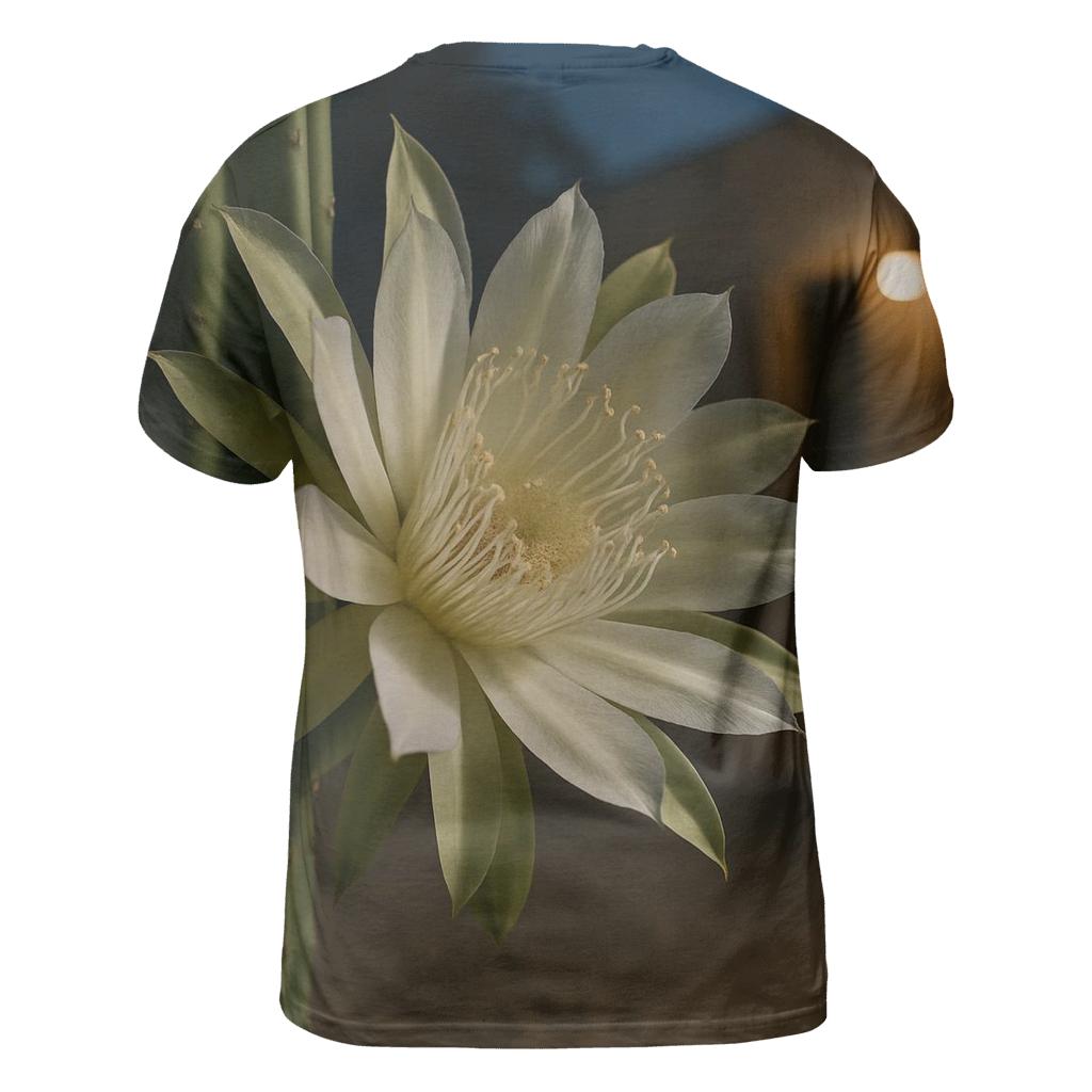 Midnight Bloom Of Queen Of The Night Cactus In A Desert Courtyard artistic all-over print tops
