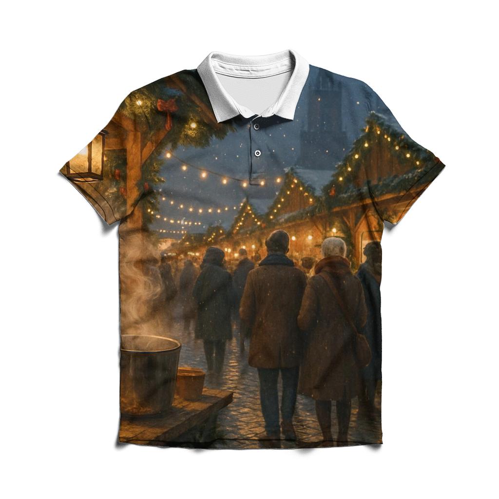 Christmas Market Under Lantern Glow casual sports polo shirts
