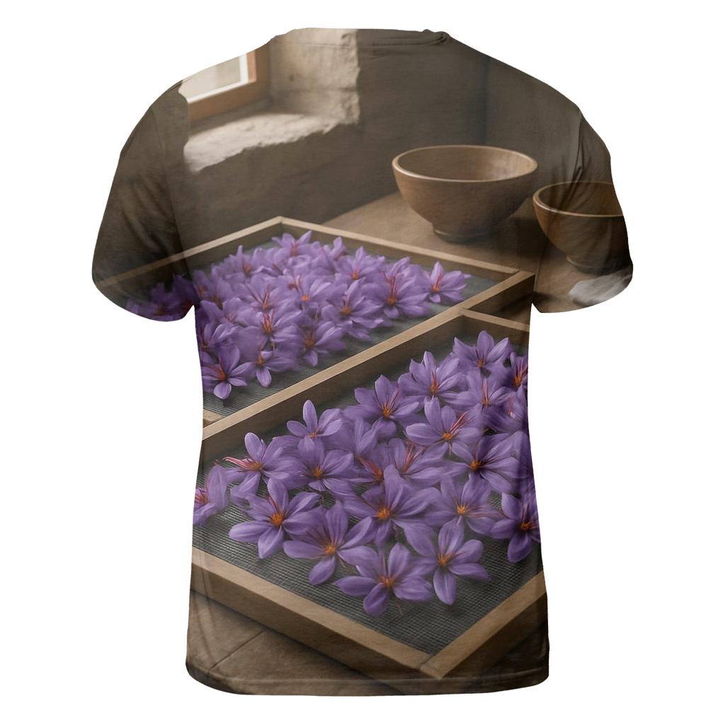 Saffron Crocus Harvest Trays Drying In A Stone Farmhouse Kitchen custom all-over print shirts