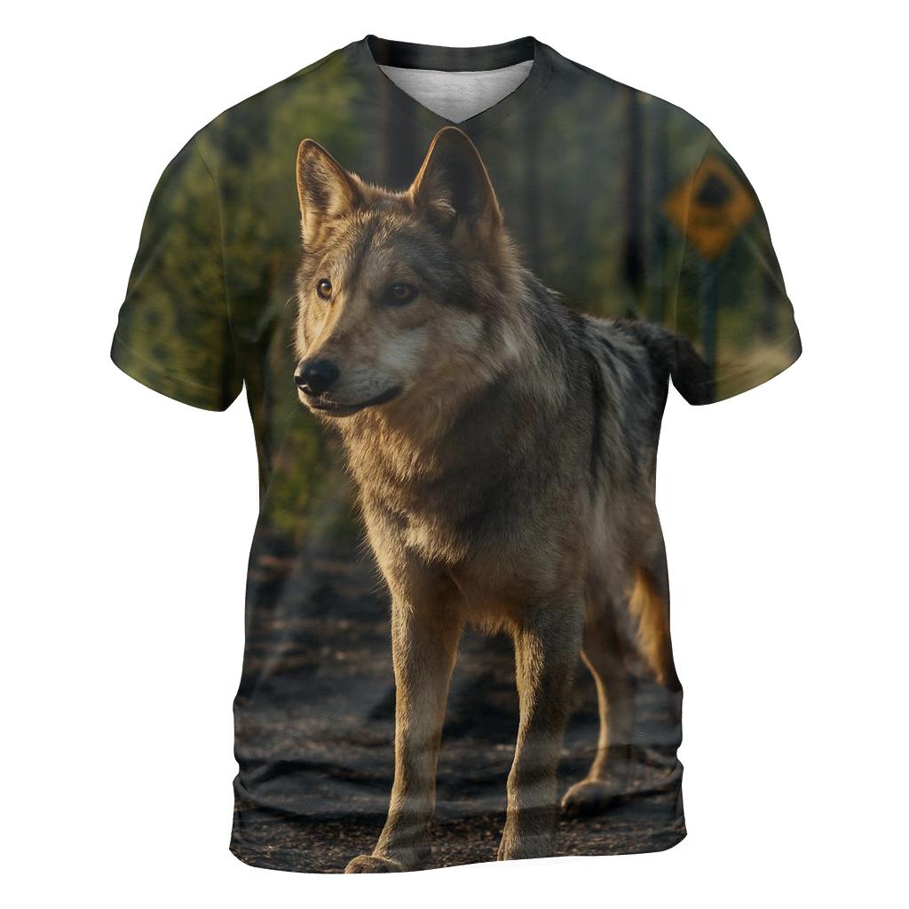 Mexican Gray Wolf In A Post Fire Ponderosa Edge trendy printed shirt styles