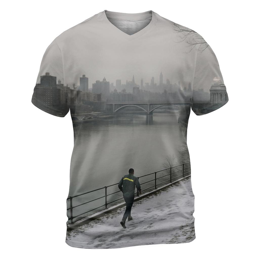 Harlem River Winter Haze With Yankee Stadium Edge unique graphic print tees