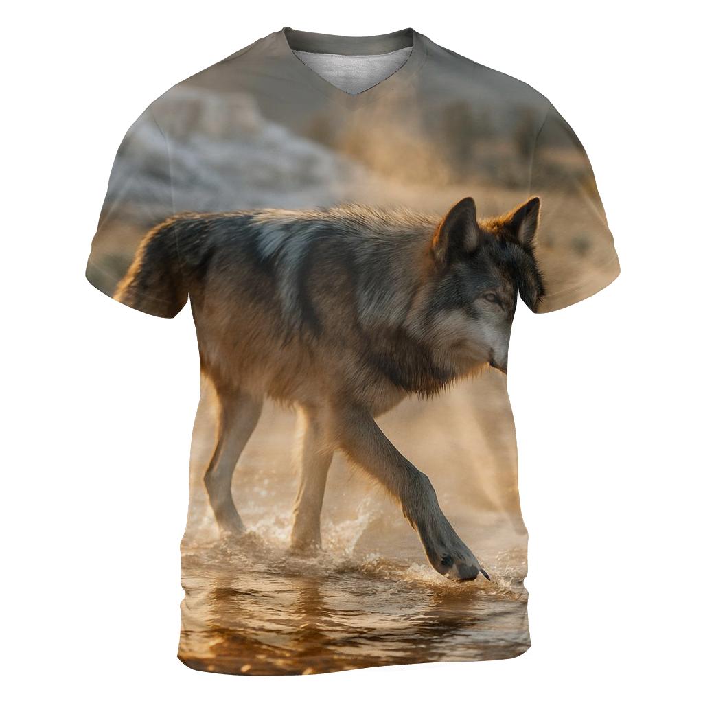 Yellowstone Wolf Crossing A Geothermal Runoff Channel trendy printed shirt styles