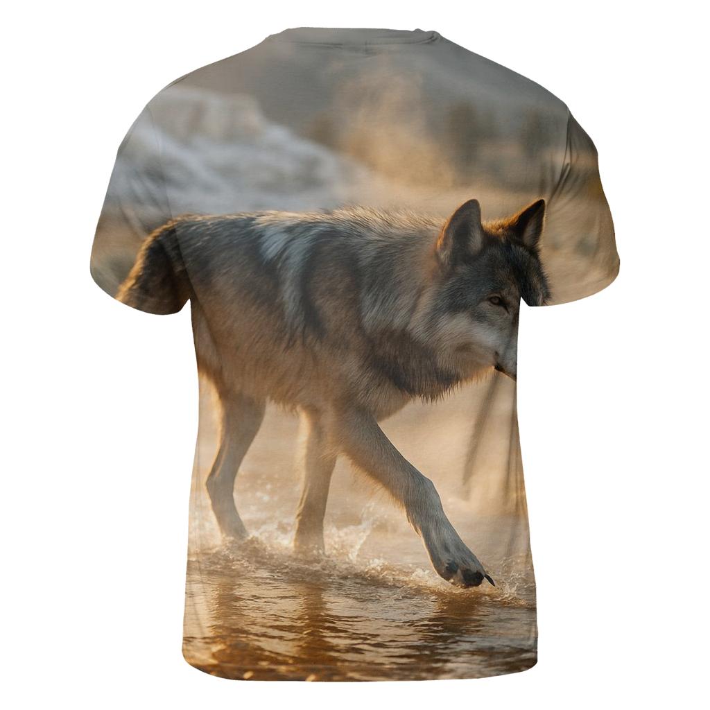 Yellowstone Wolf Crossing A Geothermal Runoff Channel trendy printed shirt styles