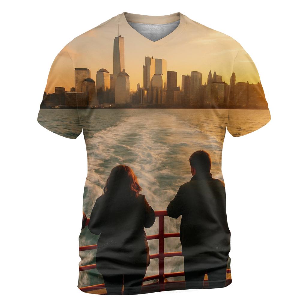Battery Park Ferry Wake At Golden Sunset custom all-over print shirts