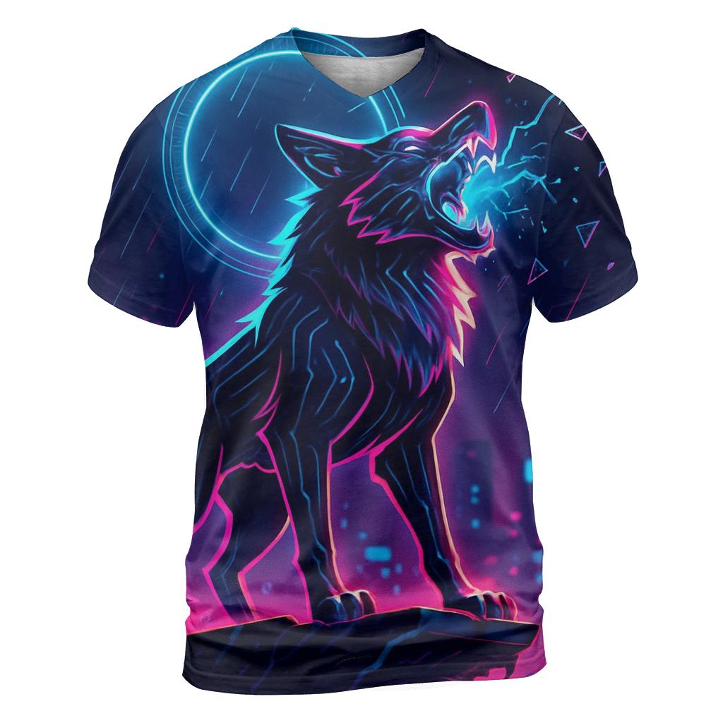 Neon Circuit Howl Sentinel statement graphic shirts