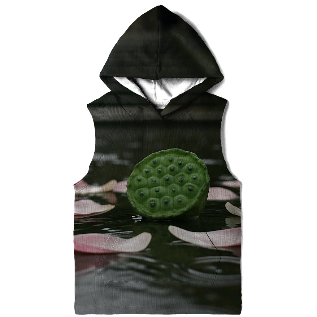 Lotus Seed Pod And Fallen Petals Floating On A Temple Pond After Rain lightweight hoodies