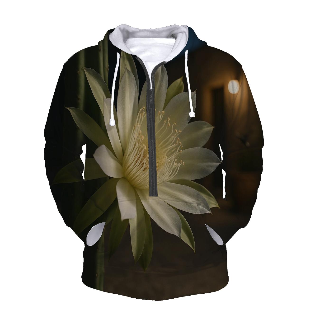 Midnight Bloom Of Queen Of The Night Cactus In A Desert Courtyard premium hoodies