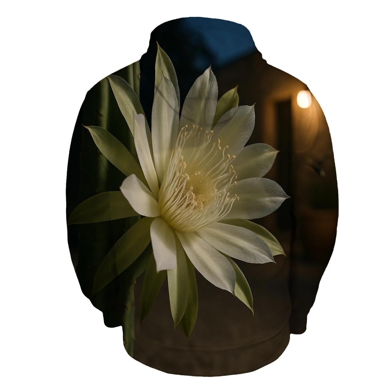 Midnight Bloom Of Queen Of The Night Cactus In A Desert Courtyard premium hoodies