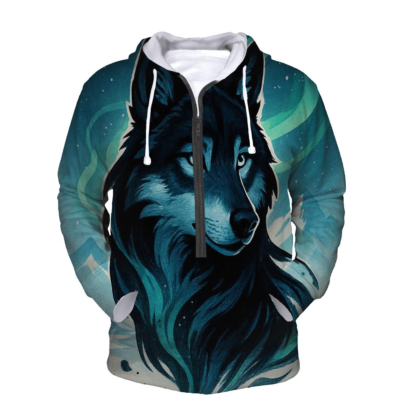The Auroral Ink Wolf designer hoodies