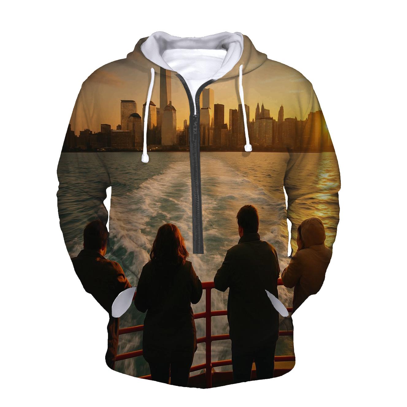 Battery Park Ferry Wake At Golden Sunset premium hoodies