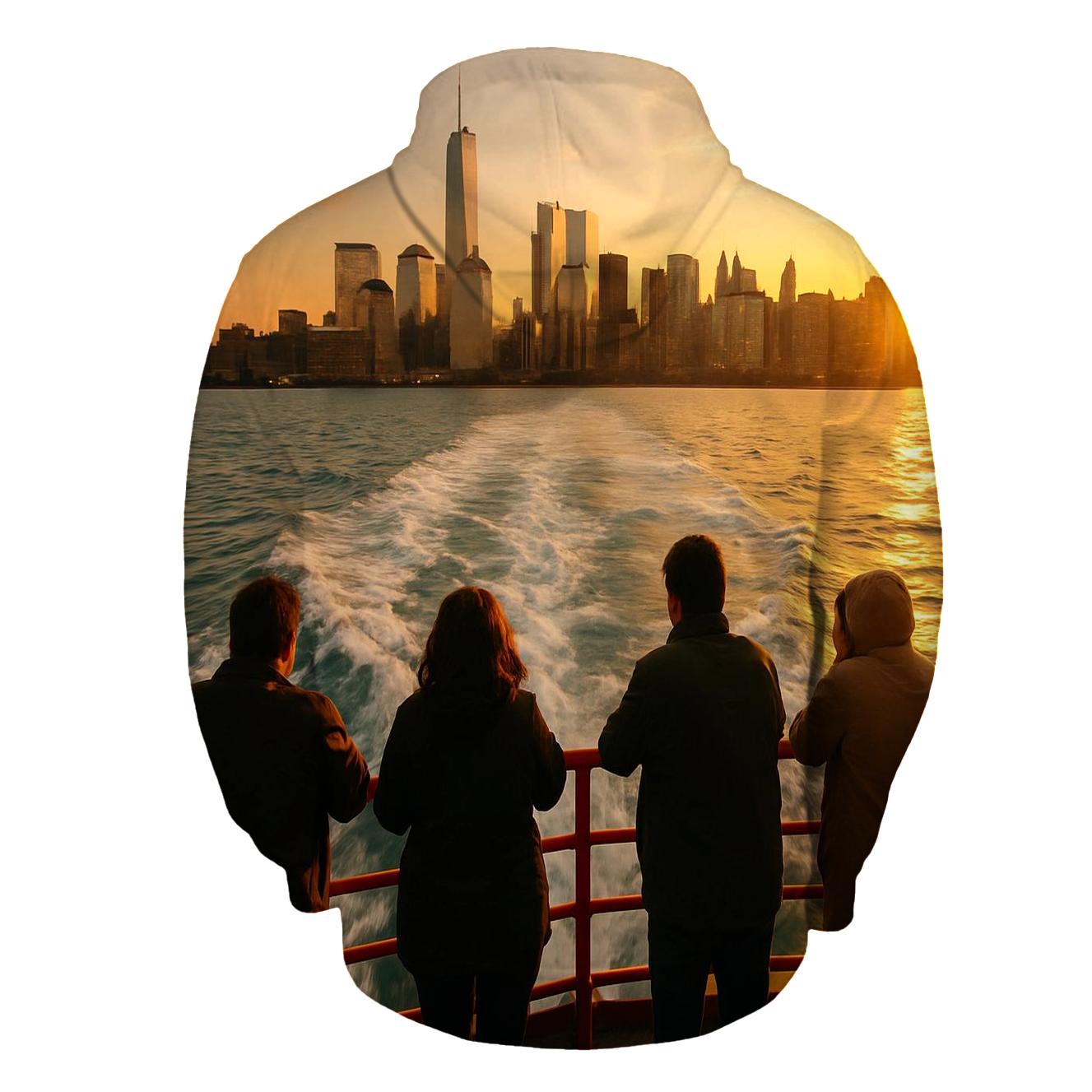 Battery Park Ferry Wake At Golden Sunset premium hoodies
