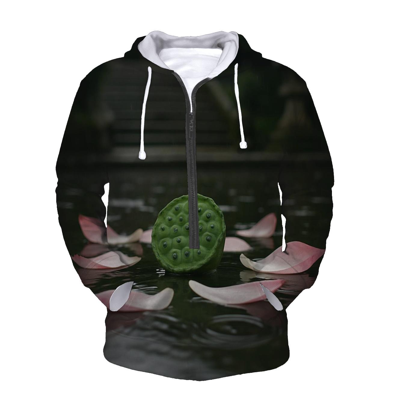 Lotus Seed Pod And Fallen Petals Floating On A Temple Pond After Rain lightweight hoodies