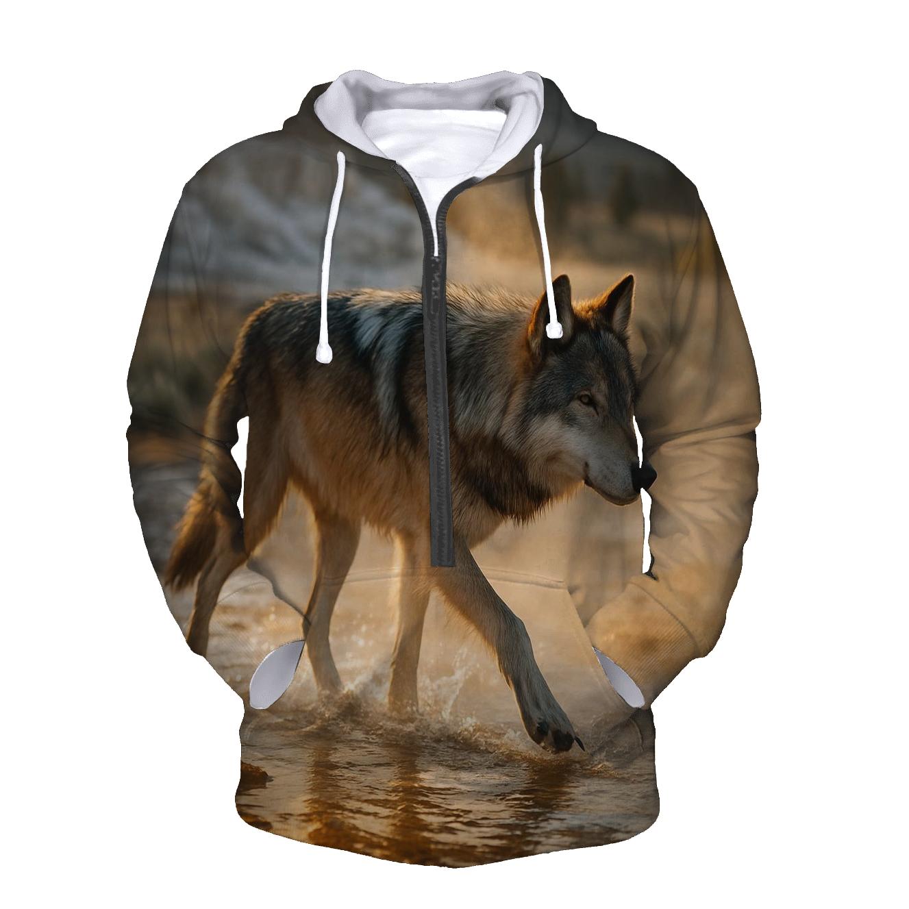 Yellowstone Wolf Crossing A Geothermal Runoff Channel zip-up hoodies