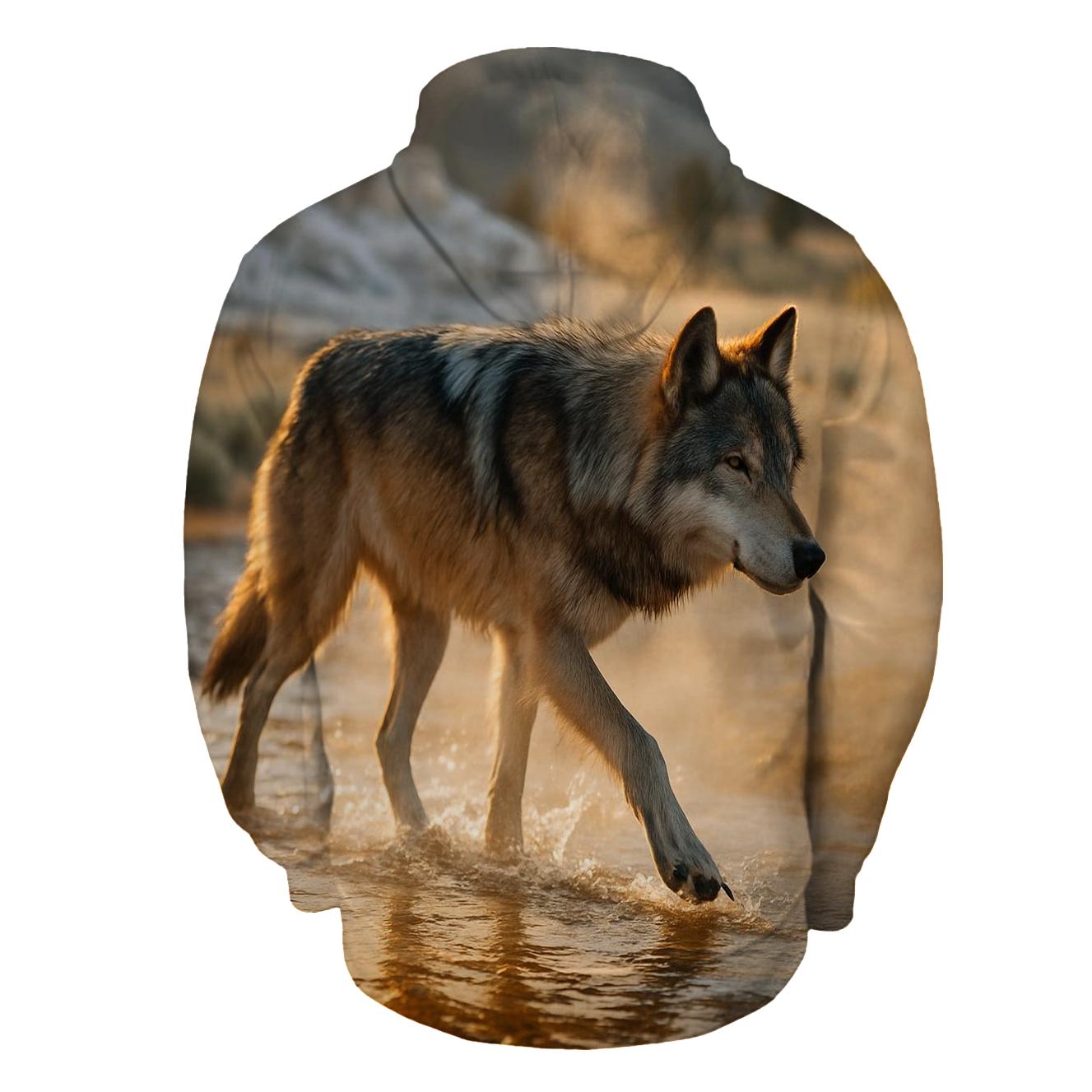 Yellowstone Wolf Crossing A Geothermal Runoff Channel zip-up hoodies