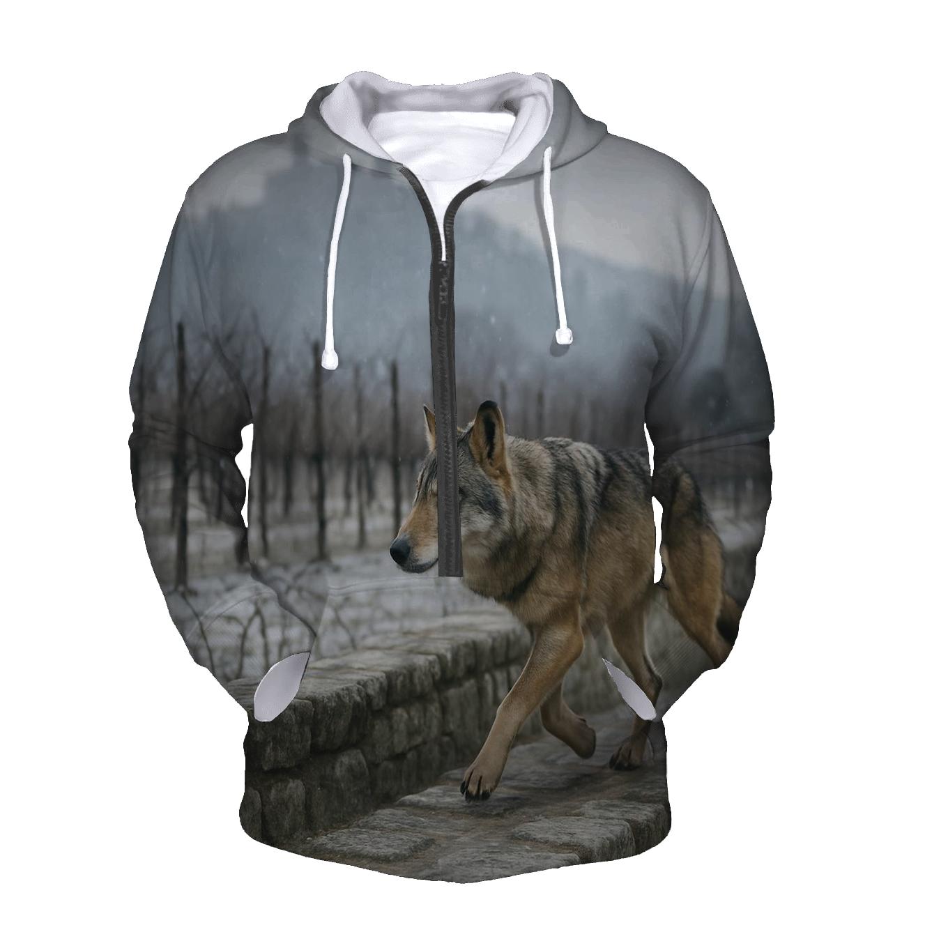 Apennine Wolf At A Winter Vineyard Boundary embroidered hoodies