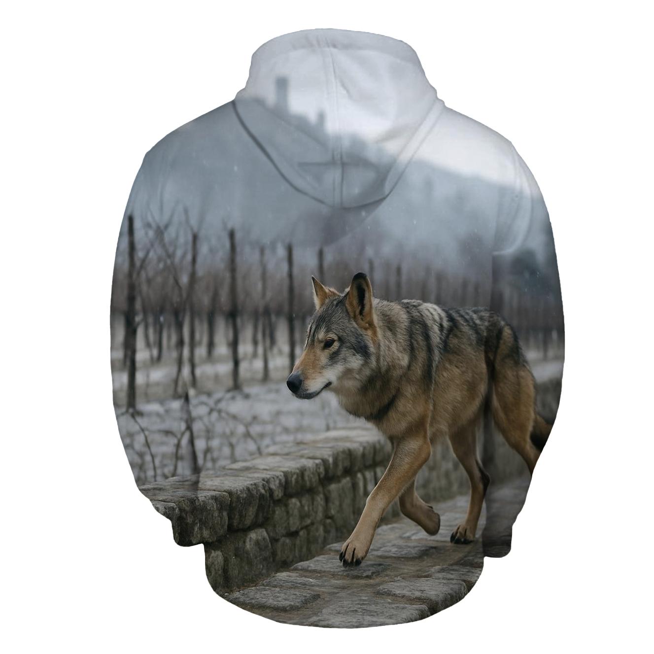 Apennine Wolf At A Winter Vineyard Boundary embroidered hoodies