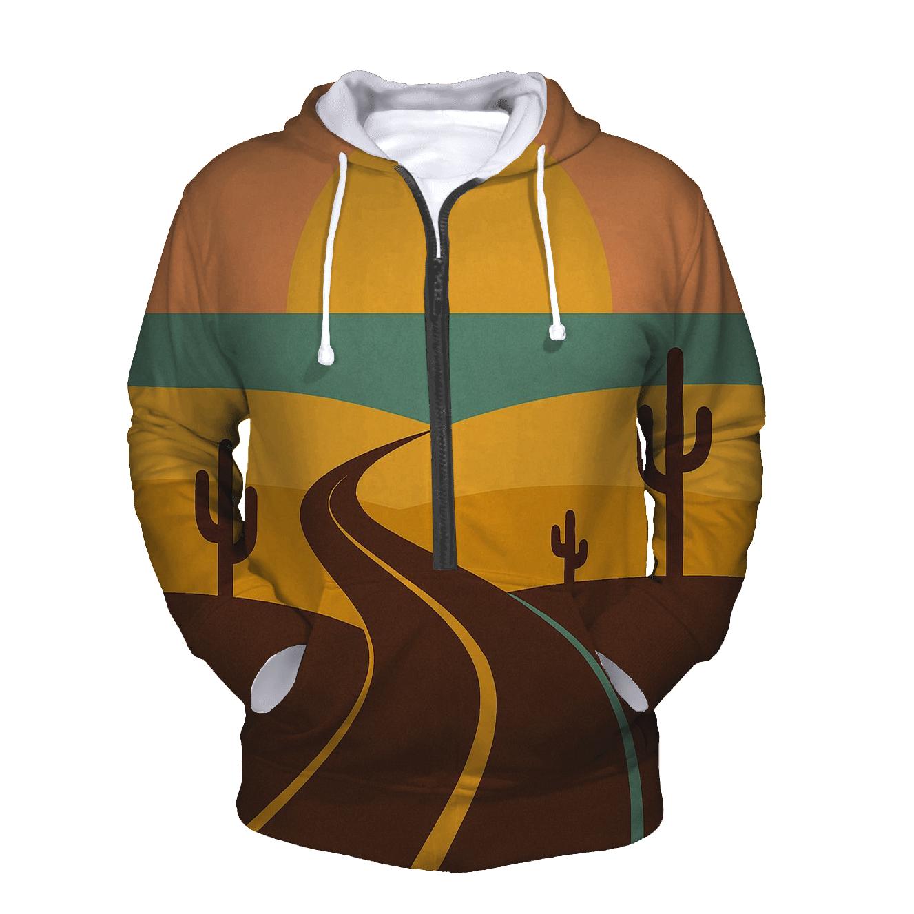 Desert Highway Sun And Horizon Bands printed hoodies