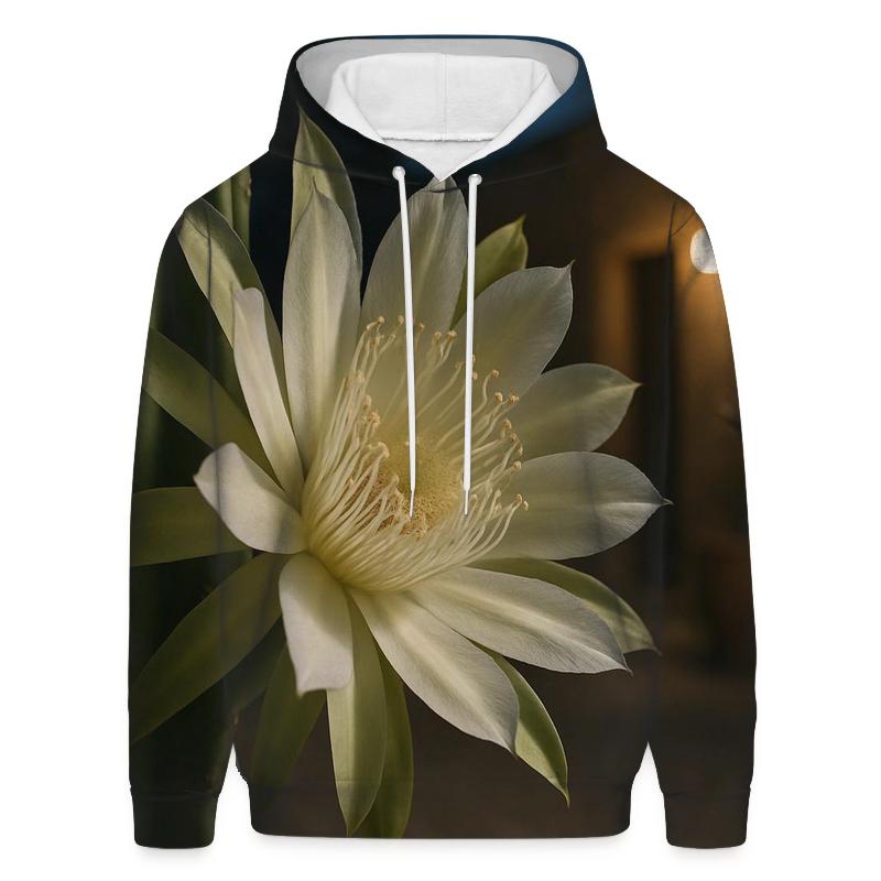 Midnight Bloom Of Queen Of The Night Cactus In A Desert Courtyard graphic hoodies