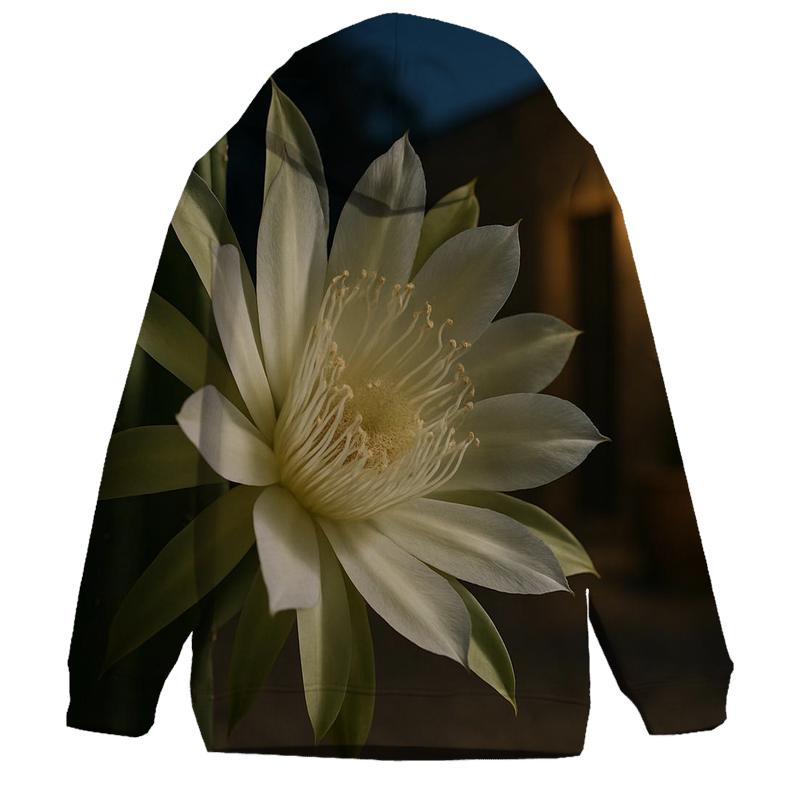 Midnight Bloom Of Queen Of The Night Cactus In A Desert Courtyard graphic hoodies