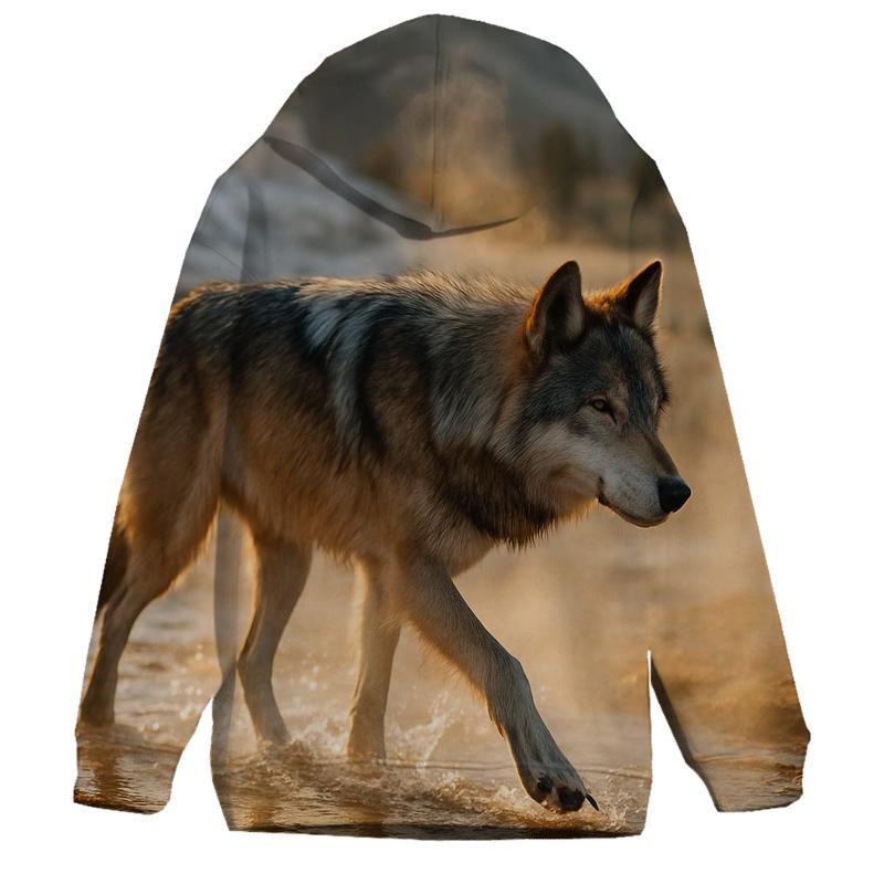 Yellowstone Wolf Crossing A Geothermal Runoff Channel pullover hoodies