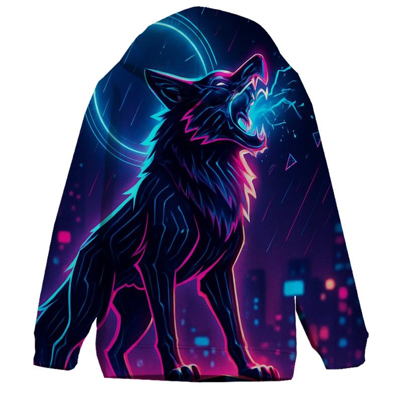Neon Circuit Howl Sentinel printed hoodies