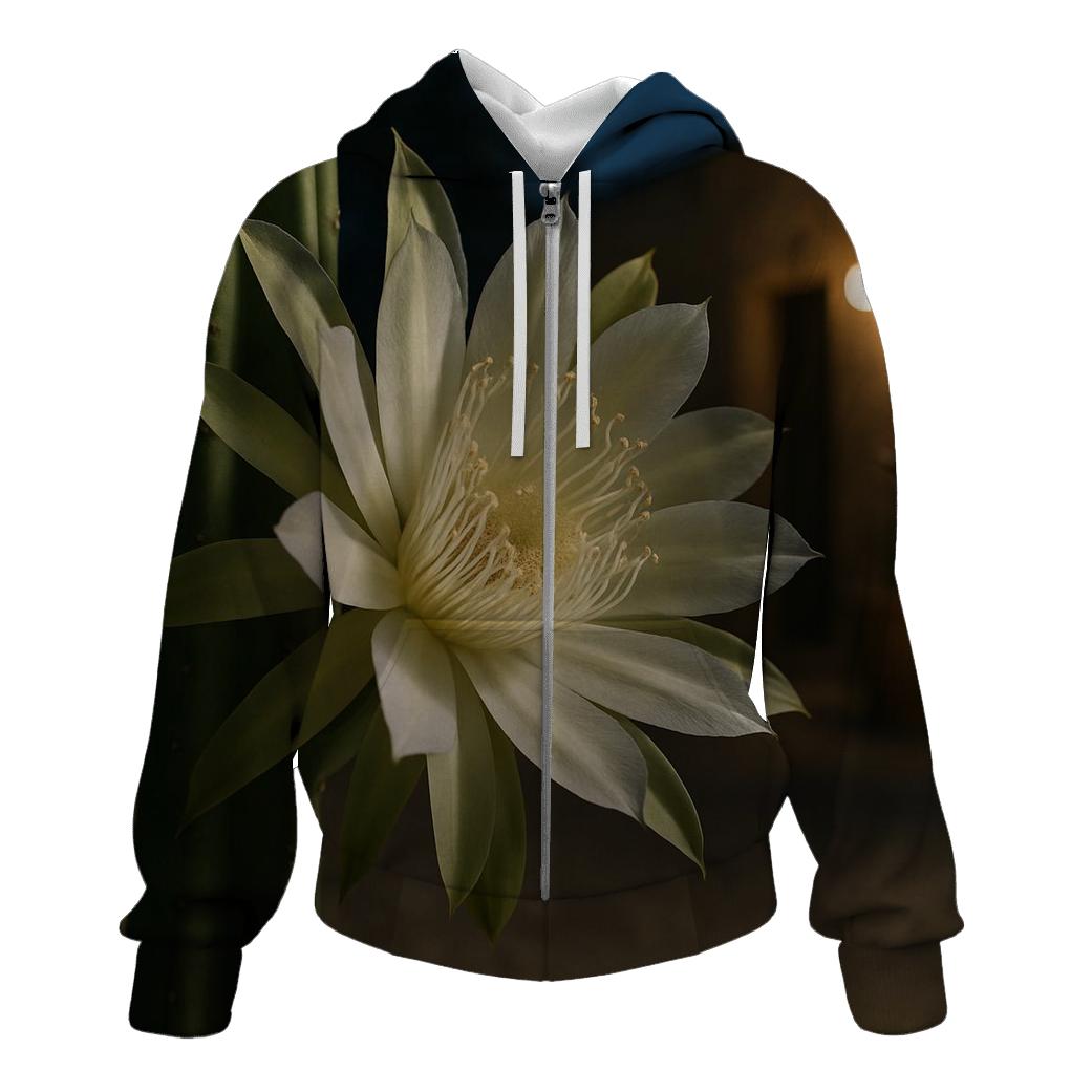 Midnight Bloom Of Queen Of The Night Cactus In A Desert Courtyard lightweight hoodies