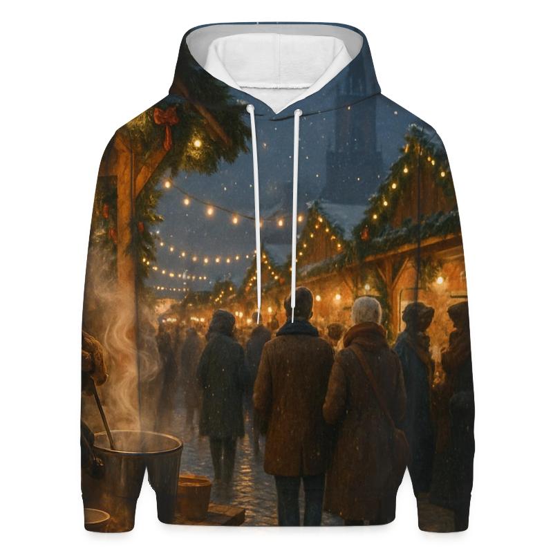 Christmas Market Under Lantern Glow embroidered hoodies