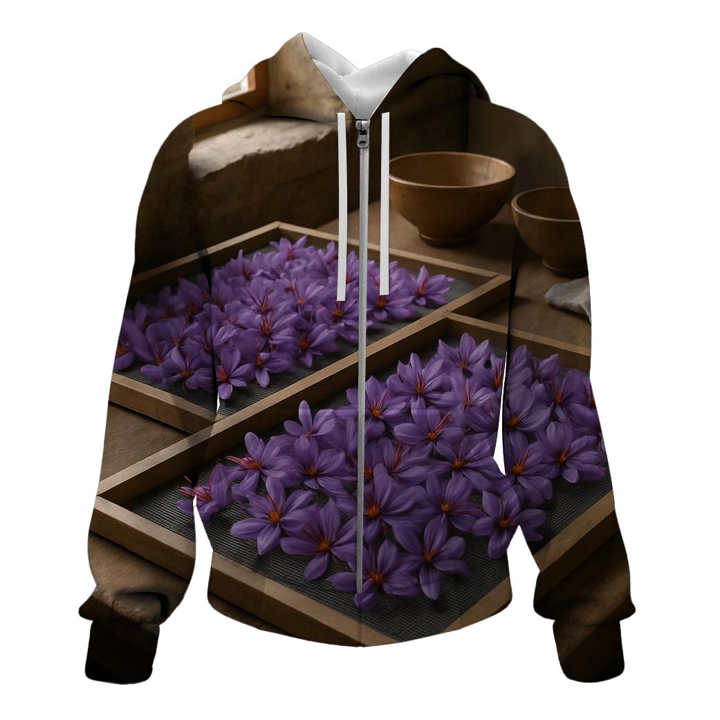 Saffron Crocus Harvest Trays Drying In A Stone Farmhouse Kitchen custom hoodies