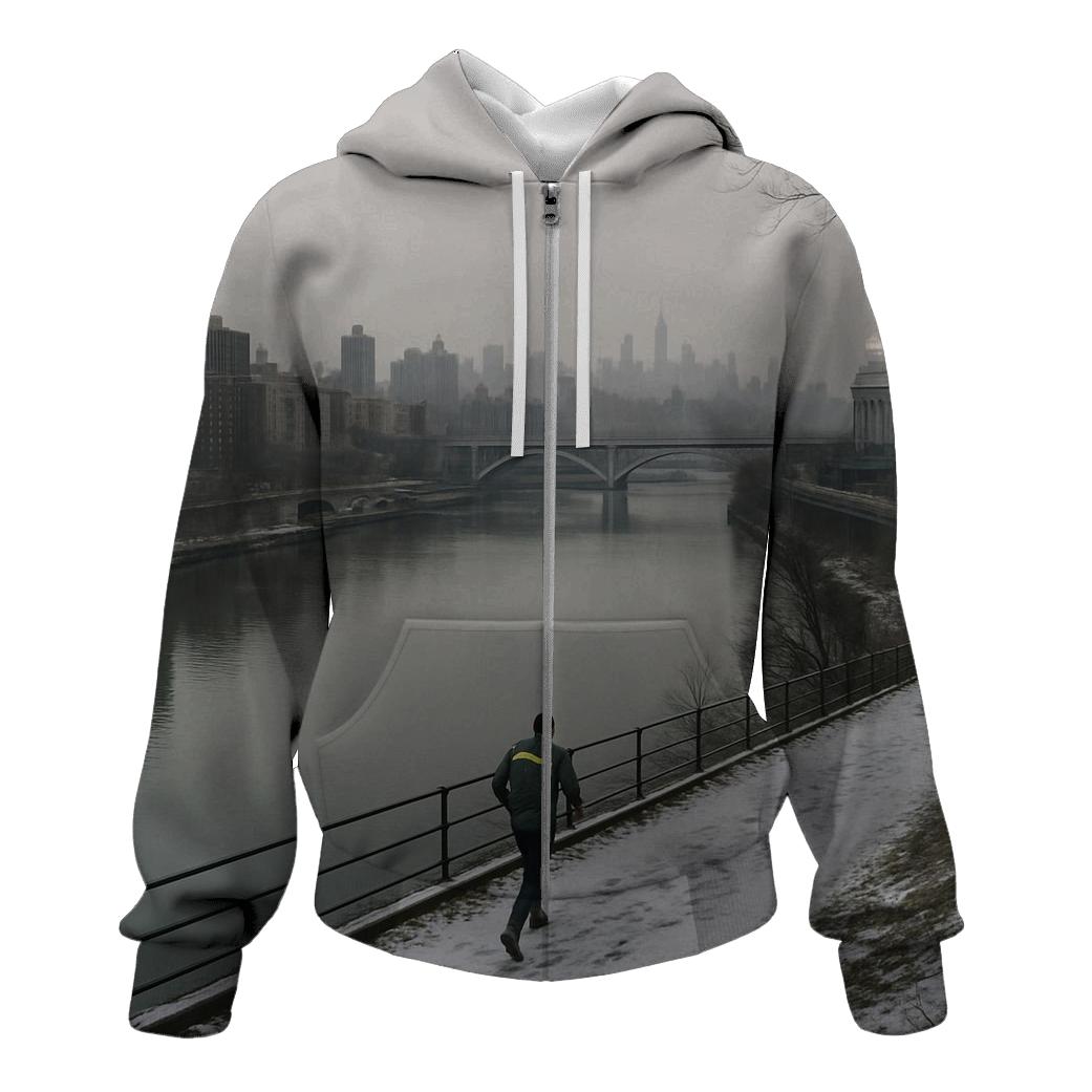 Harlem River Winter Haze With Yankee Stadium Edge graphic hoodies