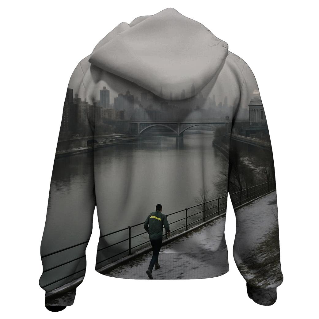 Harlem River Winter Haze With Yankee Stadium Edge graphic hoodies