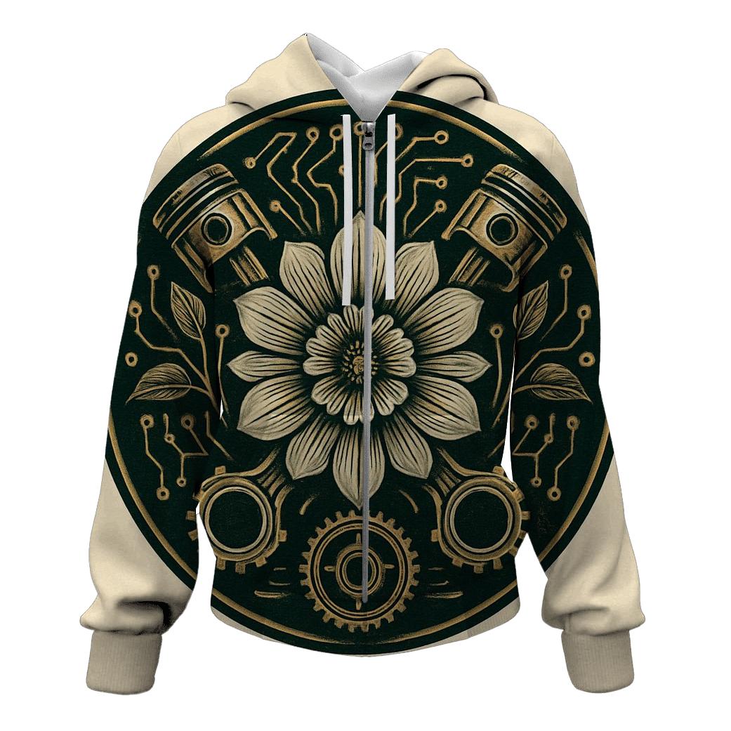Biomechanical Bloom Emblem zip-up hoodies