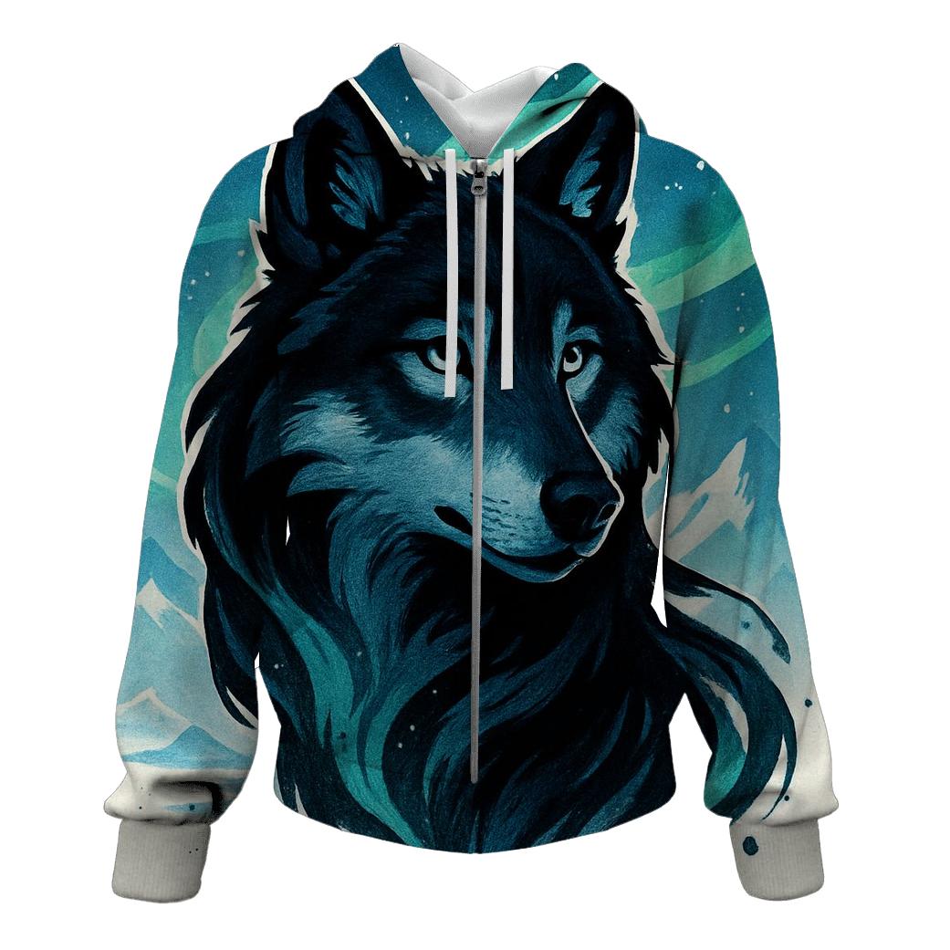 The Auroral Ink Wolf designer hoodies