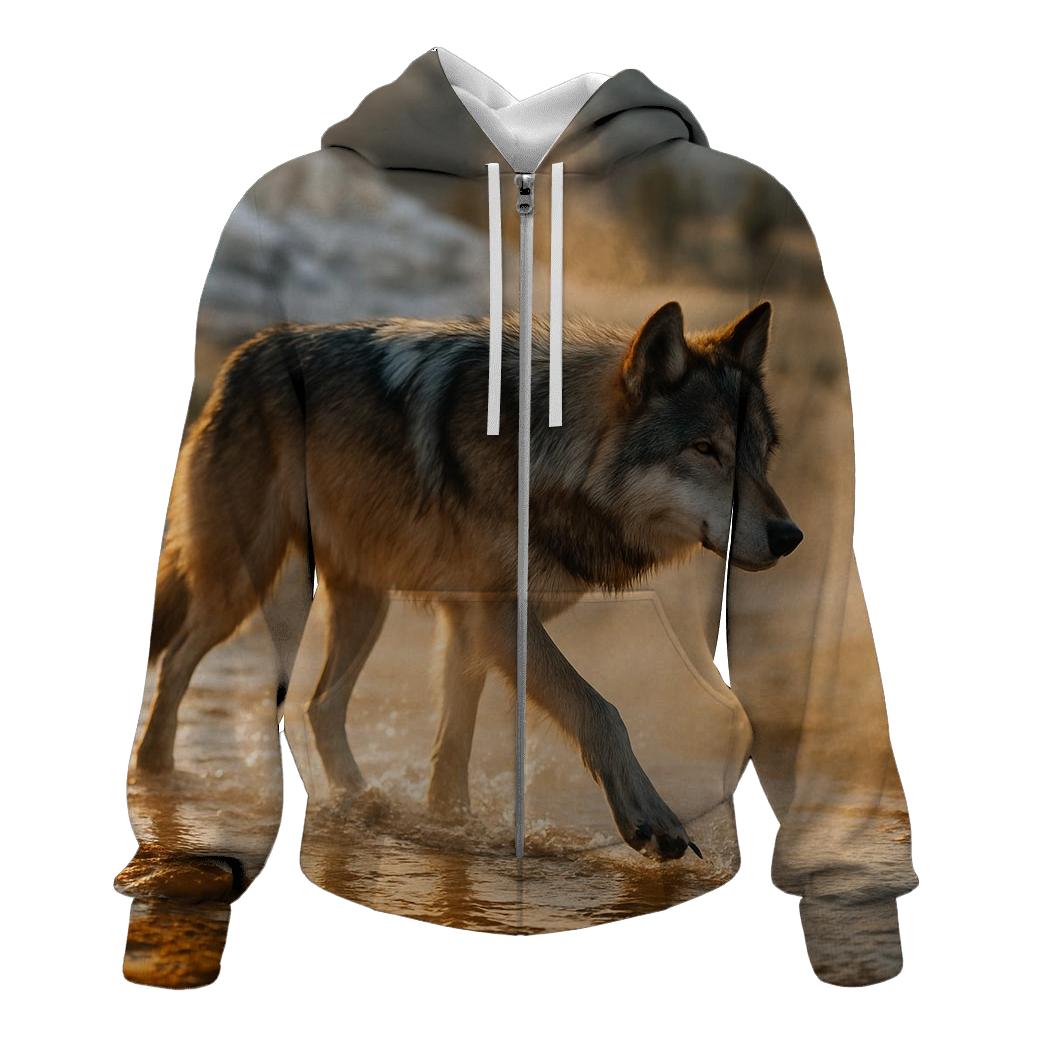 Yellowstone Wolf Crossing A Geothermal Runoff Channel heavyweight hoodies