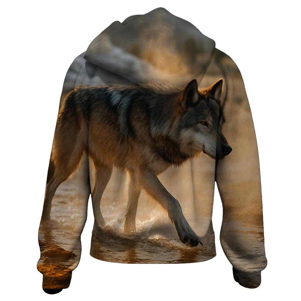 Yellowstone Wolf Crossing A Geothermal Runoff Channel heavyweight hoodies