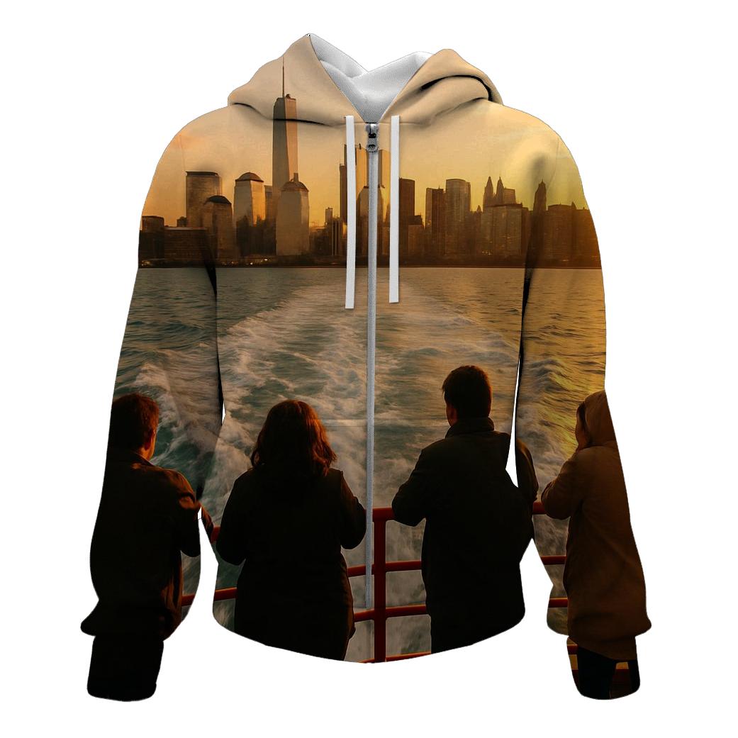 Battery Park Ferry Wake At Golden Sunset premium hoodies