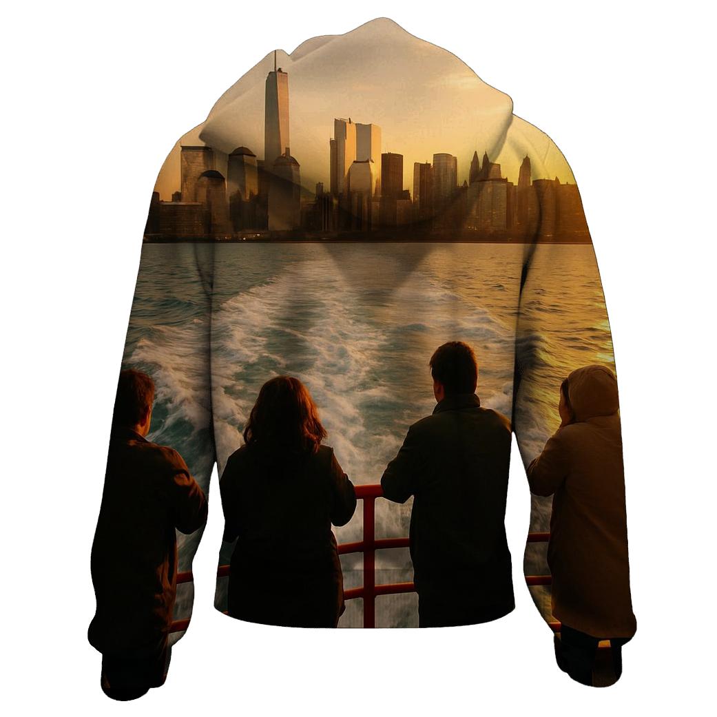 Battery Park Ferry Wake At Golden Sunset premium hoodies