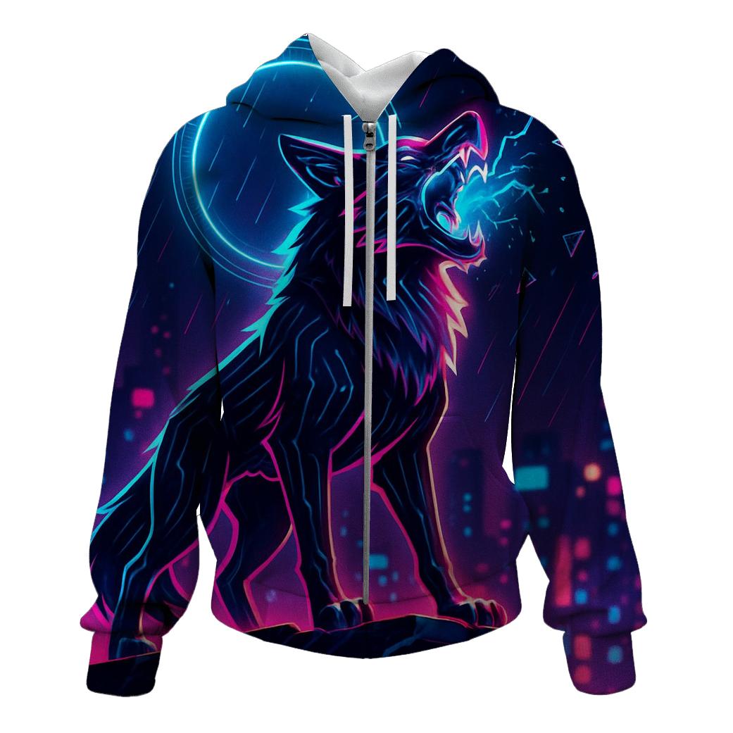 Neon Circuit Howl Sentinel premium hoodies