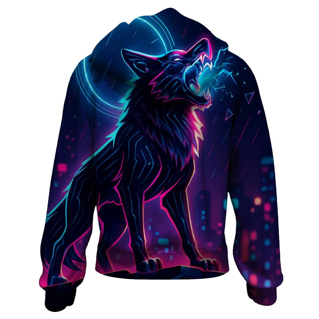 Neon Circuit Howl Sentinel premium hoodies