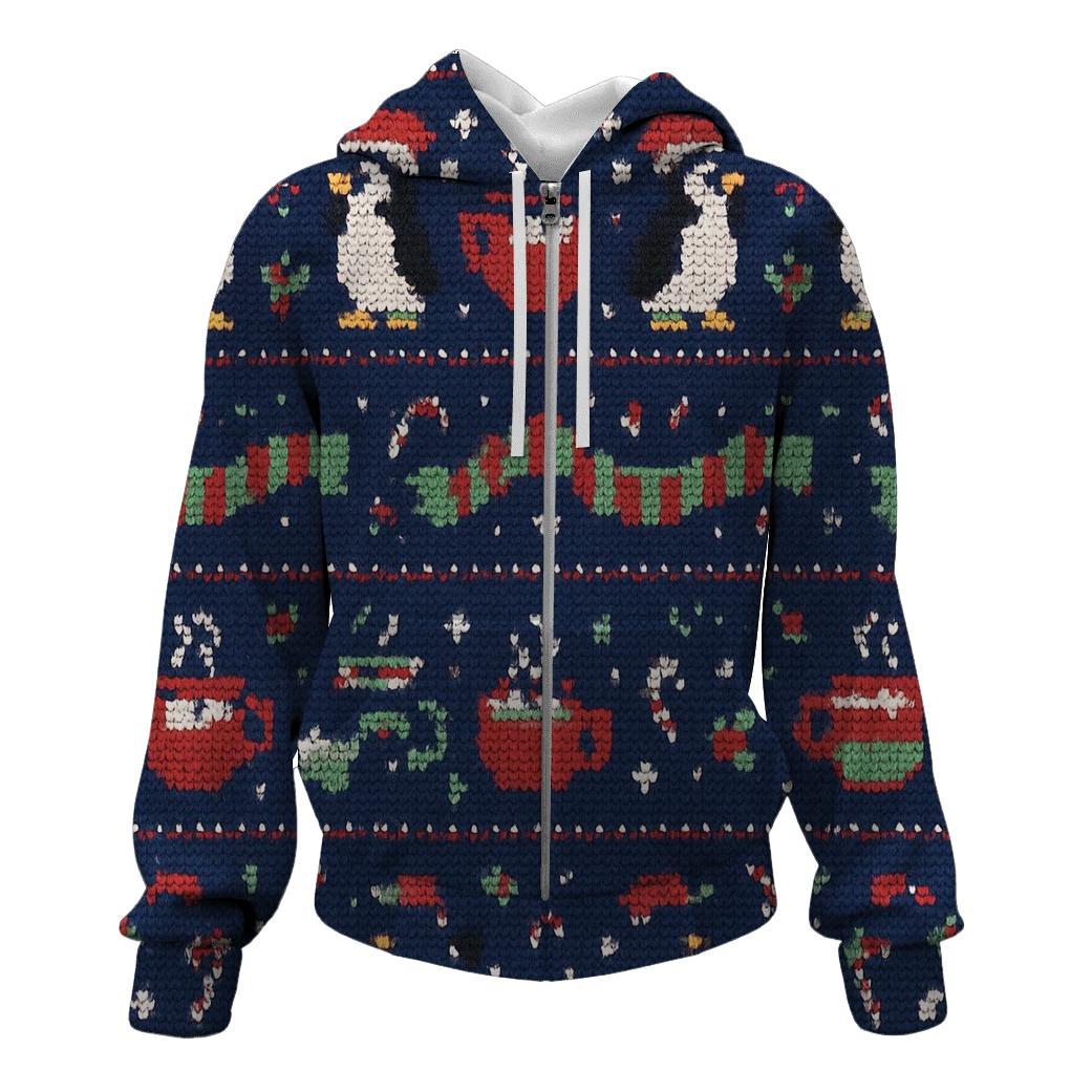 Penguin Parade Cocoa Cup Band Design heavyweight hoodies