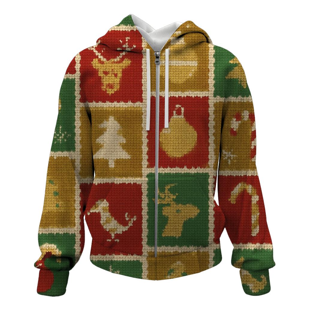 North Pole Postage Stamp Patchwork Design zip-up hoodies