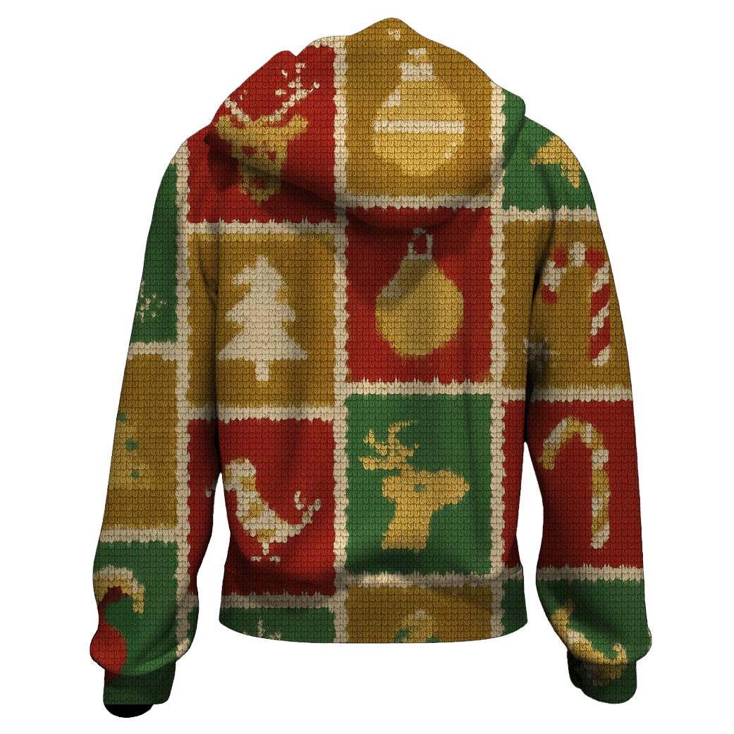 North Pole Postage Stamp Patchwork Design zip-up hoodies
