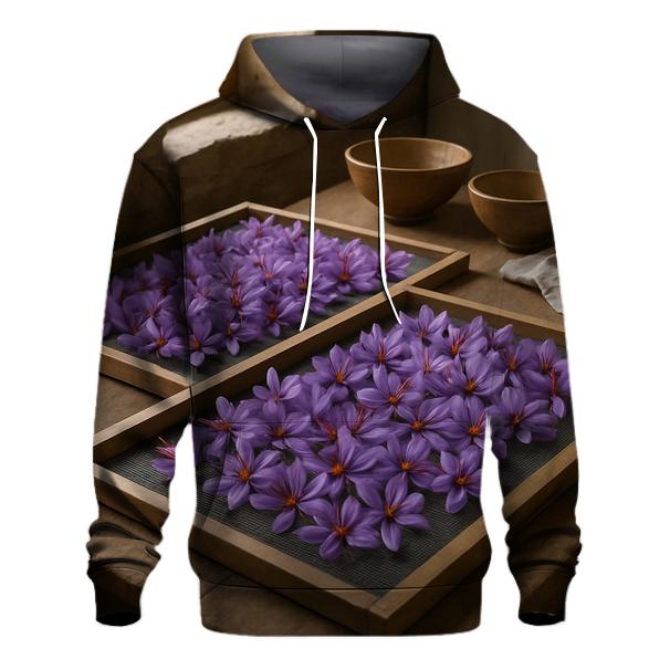 Saffron Crocus Harvest Trays Drying In A Stone Farmhouse Kitchen embroidered hoodies