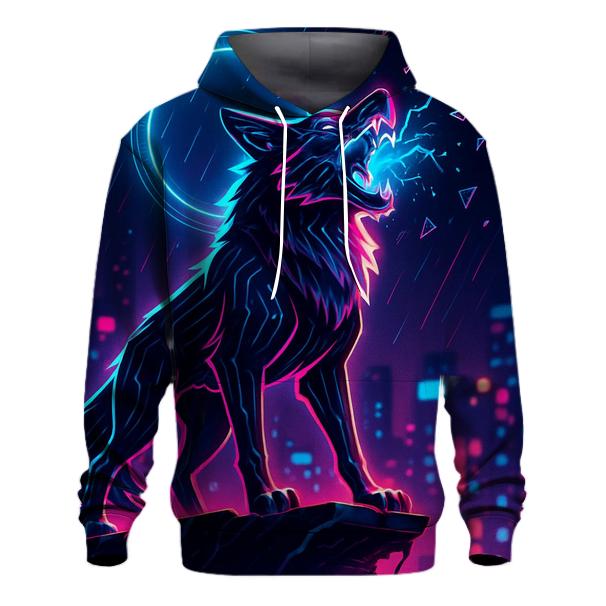 Neon Circuit Howl Sentinel pullover hoodies