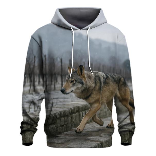 Apennine Wolf At A Winter Vineyard Boundary designer hoodies
