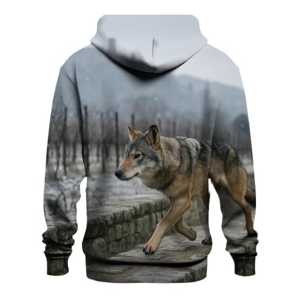Apennine Wolf At A Winter Vineyard Boundary designer hoodies