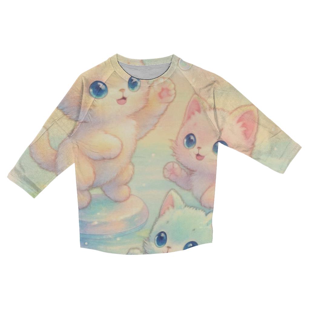 Crystal Lagoon Kittens Bubble Dance printed three quarter sleeve shirts